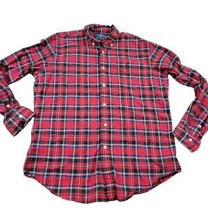 Polo Ralph Lauren Shirt Mens Medium Red Green Button Down Oxford Preppy Plaid